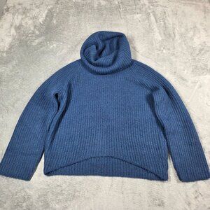 Point Sur Sweater XS Blue Ribbed Wool Mohair Blend Oversized Turtleneck J Crew
